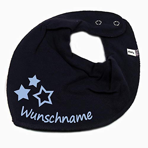 HALSTUCH mit Namen oder Text personalisiert für Baby oder Kind aus Baumwolle in Einheitsgröße 3 Sterne blau von Elefantasie