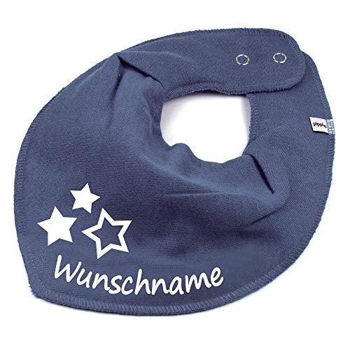 HALSTUCH mit Namen oder Text personalisiert für Baby oder Kind aus Baumwolle in Einheitsgröße 3 Sterne dunkelgrau von Elefantasie