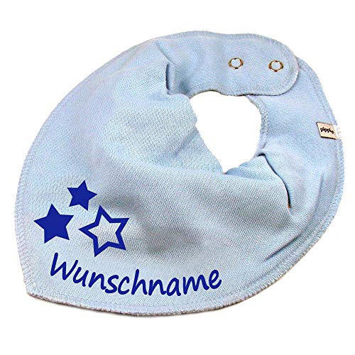 HALSTUCH mit Namen oder Text personalisiert für Baby oder Kind aus Baumwolle in Einheitsgröße 3 Sterne hellblau von Elefantasie