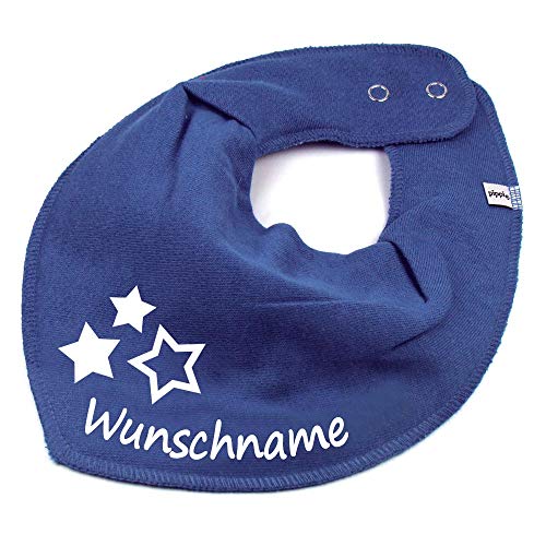 HALSTUCH mit Namen oder Text personalisiert für Baby oder Kind aus Baumwolle in Einheitsgröße 3 Sterne taubenblau von Elefantasie