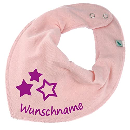 HALSTUCH mit Namen oder Text personalisiert für Baby oder Kind aus Baumwolle in Einheitsgröße 3 Sterne rosa von Elefantasie