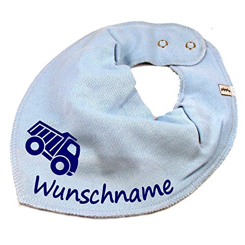 HALSTUCH Lastwagen mit Namen oder Text personalisiert hellblau für Baby oder Kind von Elefantasie