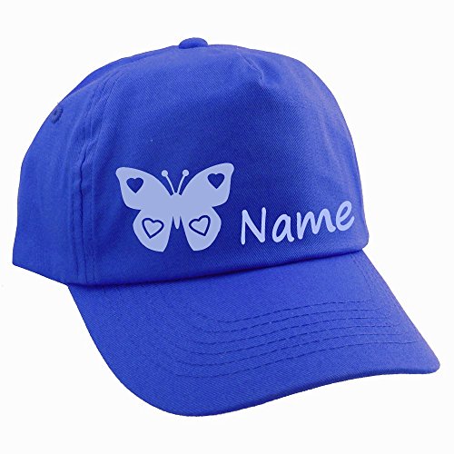 Elefantasie Personalisierte Cap für Kinder Baseball Kappe mit Name oder Wunschwort Bedruckt für Jungen und Mädchen Schmetterling Royalblau von Elefantasie
