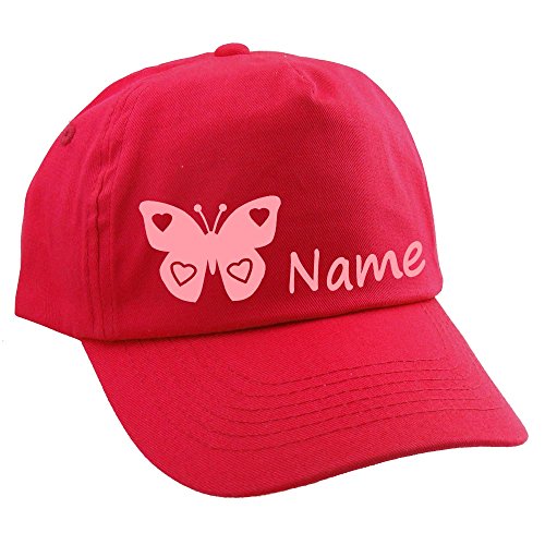 Elefantasie Personalisierte Cap für Kinder Baseball Kappe mit Name oder Wunschwort Bedruckt für Jungen und Mädchen Schmetterling Rot von Elefantasie
