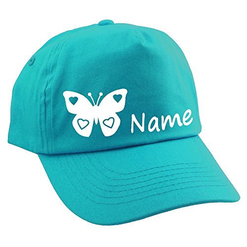 Elefantasie Personalisierte Cap für Kinder Baseball Kappe mit Name oder Wunschwort Bedruckt für Jungen und Mädchen Schmetterling Türkis von Elefantasie