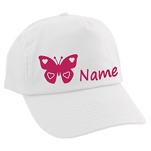 Elefantasie Personalisierte Cap für Kinder Baseball Kappe mit Name oder Wunschwort Bedruckt für Jungen und Mädchen Schmetterling Weiß von Elefantasie