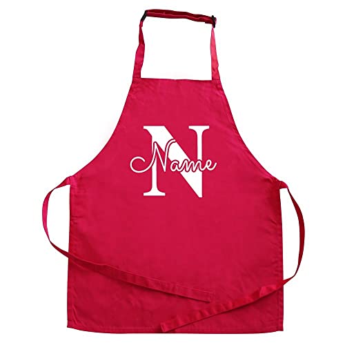 Elefantasie Personalisierte Kinderschürze mit Name, Kochschürze für Backen, Kochen, Geschenkidee für Kinder 7-10 Jahre pink Motiv Buchstabe von Elefantasie