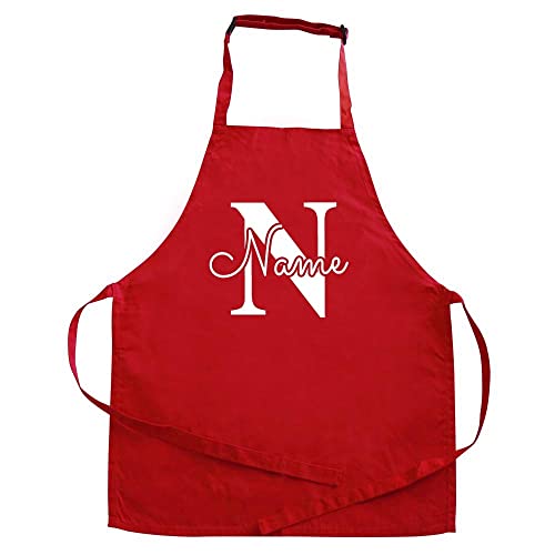 Elefantasie Personalisierte Kinderschürze mit Name, Kochschürze für Backen, Kochen, Geschenkidee für Kinder 3-6 Jahre rot Motiv Buchstabe von Elefantasie