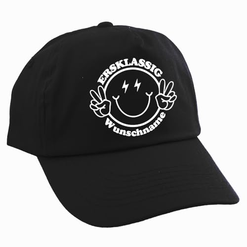 Personalisierte Cap für Kinder Baseball Kappe mit Name Bedruckt für Schulkinder Geschenk zur Einschulung ERSTKLASSIG Schwarz von Elefantasie