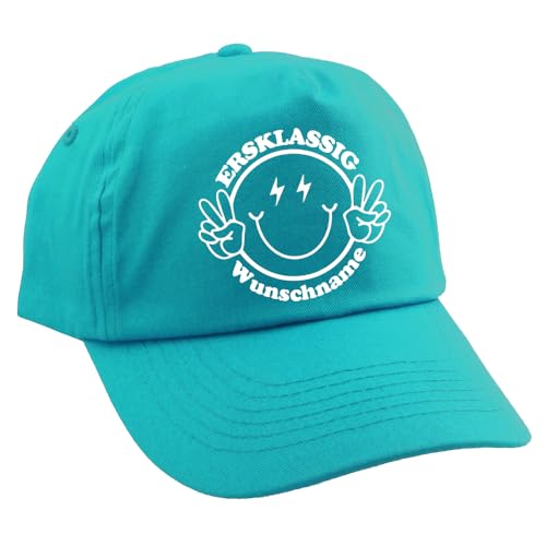 Personalisierte Cap für Kinder Baseball Kappe mit Name Bedruckt für Schulkinder Geschenk zur Einschulung ERSTKLASSIG Türkis von Elefantasie