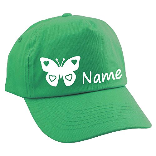 Elefantasie Personalisierte Cap für Kinder Baseball Kappe mit Name oder Wunschwort Bedruckt für Jungen und Mädchen Schmetterling Grün von Elefantasie