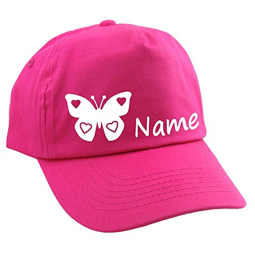 Elefantasie Personalisierte Cap für Kinder Baseball Kappe mit Name oder Wunschwort Bedruckt für Jungen und Mädchen Schmetterling Pink von Elefantasie