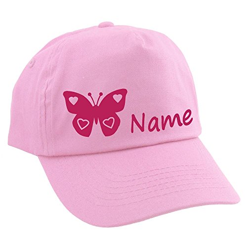 Elefantasie Personalisierte Cap für Kinder Baseball Kappe mit Name oder Wunschwort Bedruckt für Jungen und Mädchen Schmetterling Rosa von Elefantasie