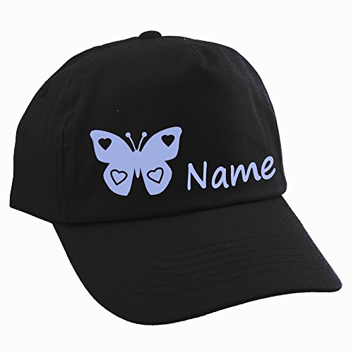 Elefantasie Personalisierte Cap für Kinder Baseball Kappe mit Name oder Wunschwort Bedruckt für Jungen und Mädchen Schmetterling Schwarz von Elefantasie