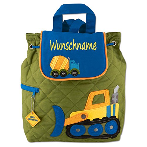 Elefantasie Personalisierter Rucksack für Kinder 8 Liter Kindergartenrucksack aus Baumwolle mit Namen bedruckt Motiv Baustelle von Elefantasie