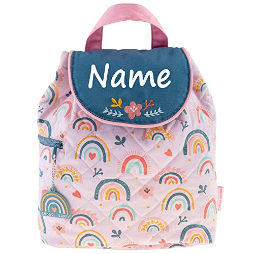 Elefantasie Personalisierter Rucksack für Kinder 8 Liter Kindergartenrucksack aus Baumwolle mit Namen bedruckt Motiv Regenbogen rosa von Elefantasie