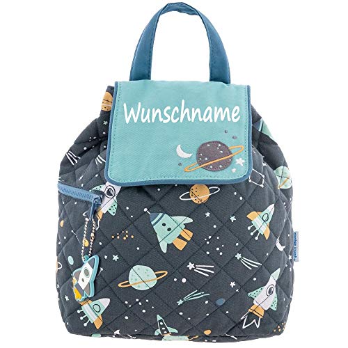 Elefantasie Personalisierter Rucksack für Kinder 8 Liter Kindergartenrucksack aus Baumwolle mit Namen bedruckt Motiv Weltall von Elefantasie