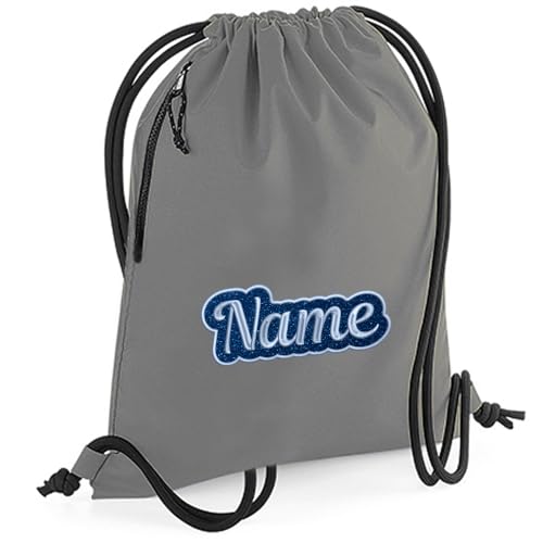 Elefantasie Personalisierter Turnbeutel aus recyceltem Material Sportbeutel mit Name bestickt Glitzer Motiv Grau von Elefantasie