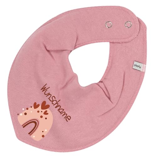 Elefantasie Personalisiertes HALSTUCH für Baby oder Kind aus Baumwolle in Einheitsgröße mit Motiv Regenbogen beige und Wunschname bedruckt altrosa von Elefantasie