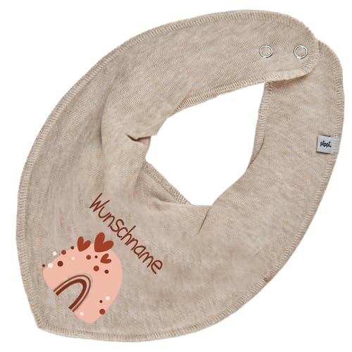 Elefantasie Personalisiertes HALSTUCH für Baby oder Kind aus Baumwolle in Einheitsgröße mit Motiv Regenbogen beige und Wunschname bedruckt beige von Elefantasie