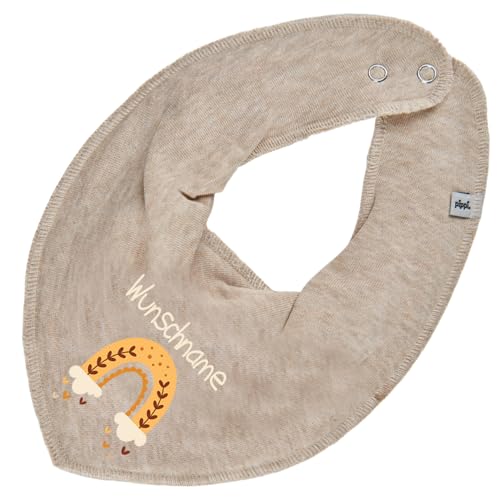 Elefantasie Personalisiertes HALSTUCH für Baby oder Kind aus Baumwolle in Einheitsgröße mit Motiv Regenbogen gelb und Wunschname bedruckt beige von Elefantasie