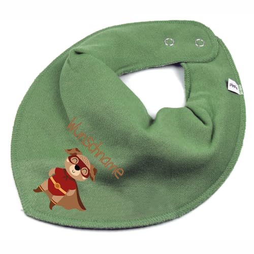 Elefantasie Personalisiertes HALSTUCH für Baby oder Kind aus Baumwolle in Einheitsgröße mit Motiv Superheld Hund und Wunschname bedruckt khaki von Elefantasie