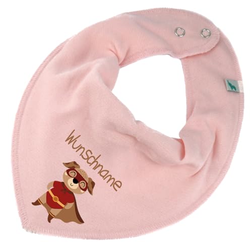 Elefantasie Personalisiertes HALSTUCH für Baby oder Kind aus Baumwolle in Einheitsgröße mit Motiv Superheld Hund und Wunschname bedruckt rosa von Elefantasie