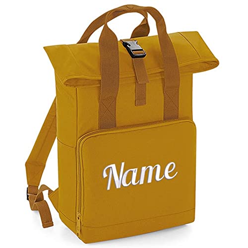 Elefantasie Rucksack mit Name bestickt Rolltop für Kinder und Erwachsene Senfgelb M von Elefantasie