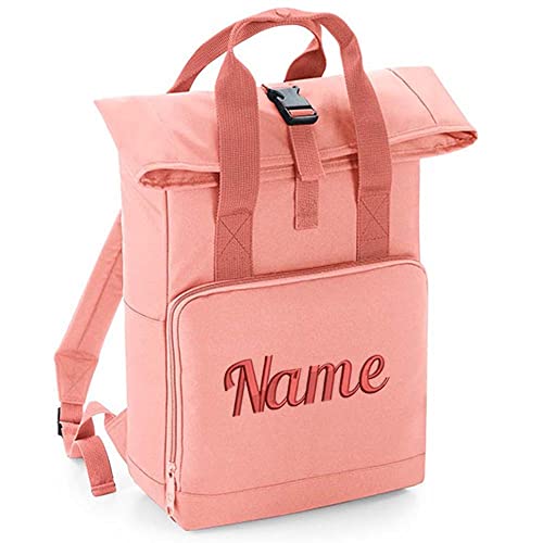 Elefantasie Rucksack mit Name bestickt Rolltop für Kinder und Erwachsene Altrosa M von Elefantasie