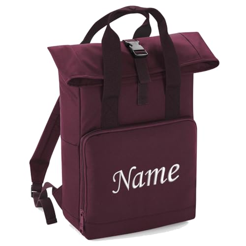 Elefantasie Rucksack mit Name bestickt Rolltop für Kinder und Erwachsene verstellbare Schultergurte 100% Recycled Polyester (Burgundy, M) von Elefantasie
