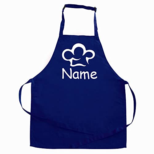 Elefantasie Personalisierte Schürze mit Name, Kochschürze für Backen, Kochen, Geschenkidee für Kinder und Erwachsene 11-99 Jahre dunkelblau Motiv Kochmütze von Elefantasie