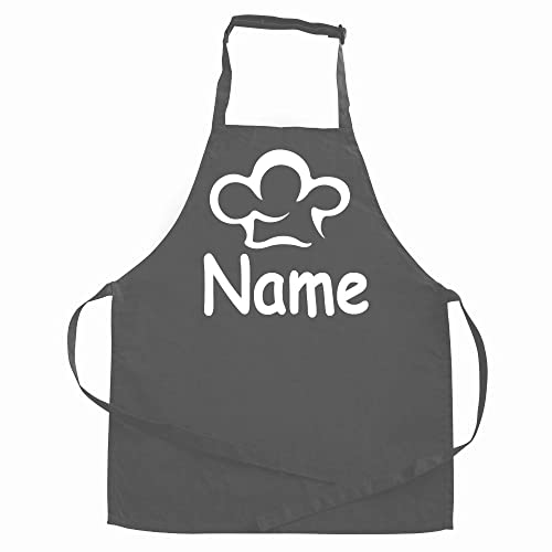 Elefantasie Personalisierte Schürze mit Name, Kochschürze für Backen, Kochen, Geschenkidee für Kinder und Erwachsene 11-99 Jahre grau Motiv Kochmütze von Elefantasie