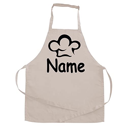 Elefantasie Personalisierte Schürze mit Name, Kochschürze für Backen, Kochen, Geschenkidee für Kinder und Erwachsene 11-99 Jahre natur Motiv Kochmütze von Elefantasie