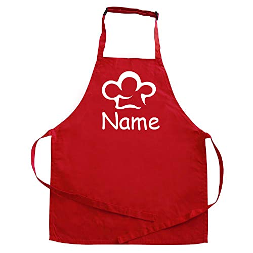 Elefantasie Personalisierte Schürze mit Name, Kochschürze für Backen, Kochen, Geschenkidee für Kinder und Erwachsene 11-99 Jahre rot Motiv Kochmütze von Elefantasie