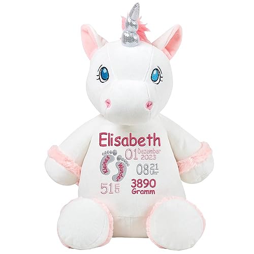 Elefantasie Stofftier mit Name bestickt Kuscheltier Einhorn personalisiert Einhorn weiß Füßchen von Elefantasie