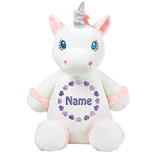 Elefantasie Stofftier mit Name bestickt Kuscheltier Einhorn personalisiert Einhorn weiß Herzkreis von Elefantasie