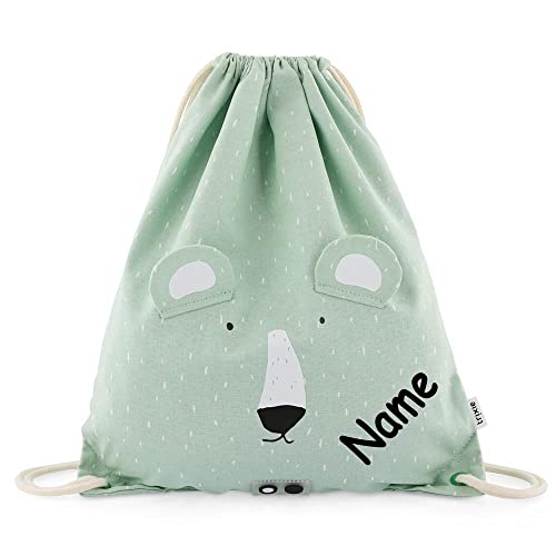 Elefantasie Turnbeutel mit Name personalisiert von Trixie Sportbeutel Schwimmtasche für Kinder mit Tiermotiv und Wunschnamen bedruckt Polarbär von Elefantasie