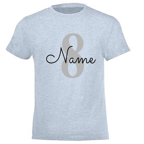 GEBURTSTAGSSHIRT für Baby und Kind mit Namen personalisiert T-Shirt aus Baumwolle Hellblau meliert 1-2 Jahre von Elefantasie