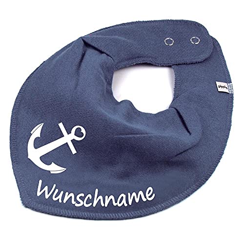 HALSTUCH mit Namen oder Text personalisiert für Baby oder Kind aus Baumwolle in Einheitsgröße Anker dunkelgrau von Elefantasie