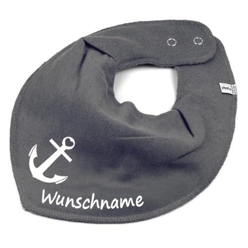 HALSTUCH mit Namen oder Text personalisiert für Baby oder Kind aus Baumwolle in Einheitsgröße Anker dunkelgrau von Elefantasie