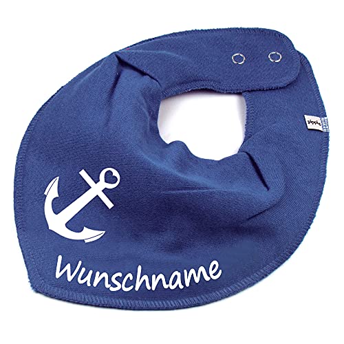 HALSTUCH mit Namen oder Text personalisiert für Baby oder Kind aus Baumwolle in Einheitsgröße Anker taubenblau von Elefantasie