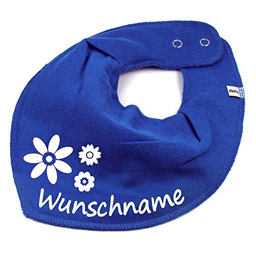 HALSTUCH BLUMEN mit Namen oder Text personalisiert mittelblau für Baby oder Kind von Elefantasie