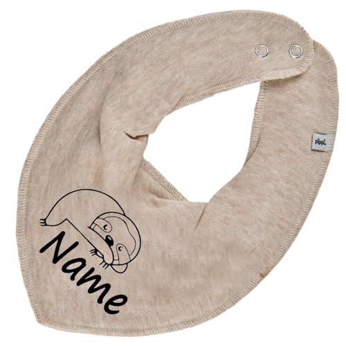 HALSTUCH Faultier mit Name oder Text personalisiert für Baby oder Kind aus Baumwolle in Einheitsgröße beige von Elefantasie