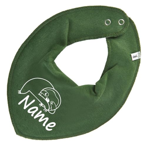 HALSTUCH Faultier mit Name oder Text personalisiert für Baby oder Kind aus Baumwolle in Einheitsgröße dunkelgrün von Elefantasie
