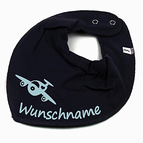 HALSTUCH mit Namen oder Text personalisiert für Baby oder Kind aus Baumwolle in Einheitsgröße Flugzeug blau von Elefantasie