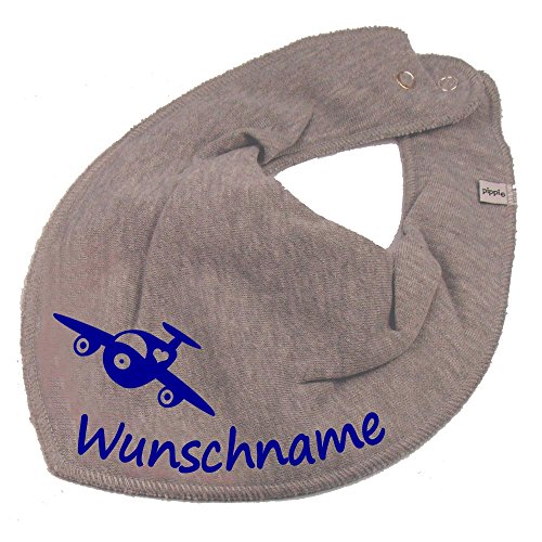 HALSTUCH Flugzeug mit Namen oder Text personalisiert grau für Baby oder Kind von Elefantasie