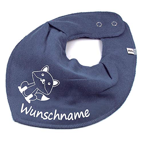 HALSTUCH mit Namen oder Text personalisiert für Baby oder Kind aus Baumwolle in Einheitsgröße Fuchs dunkelgrau von Elefantasie