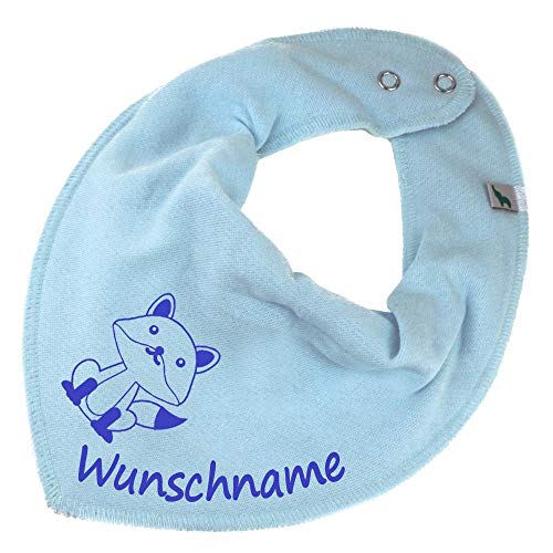 HALSTUCH Fuchs mit Namen oder Text personalisiert für Baby oder Kind hellblau von Elefantasie