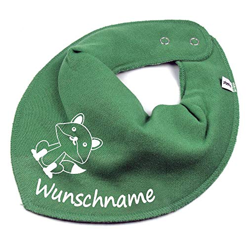 HALSTUCH mit Namen oder Text personalisiert für Baby oder Kind aus Baumwolle in Einheitsgröße Fuchs khaki von Elefantasie