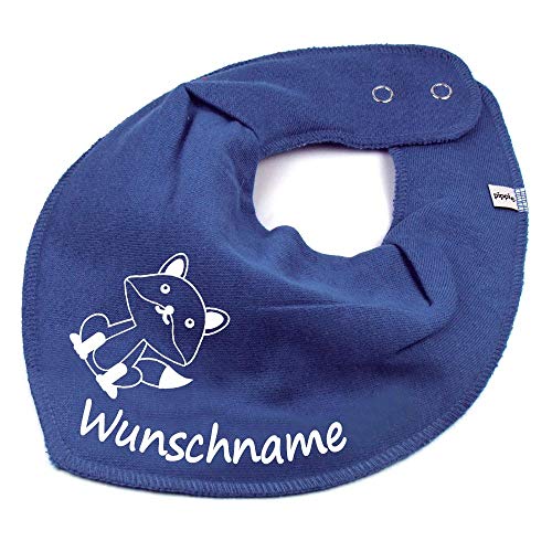 HALSTUCH Fuchs mit Namen oder Text personalisiert für Baby oder Kind taubenblau von Elefantasie